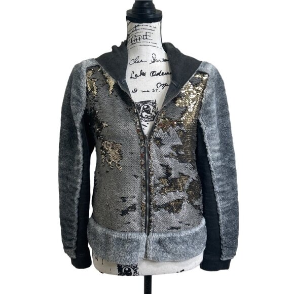 Me & Dee Sequin Gray & Black Hoodie Jacket Made In Italy Size S - Picture 1 of 7